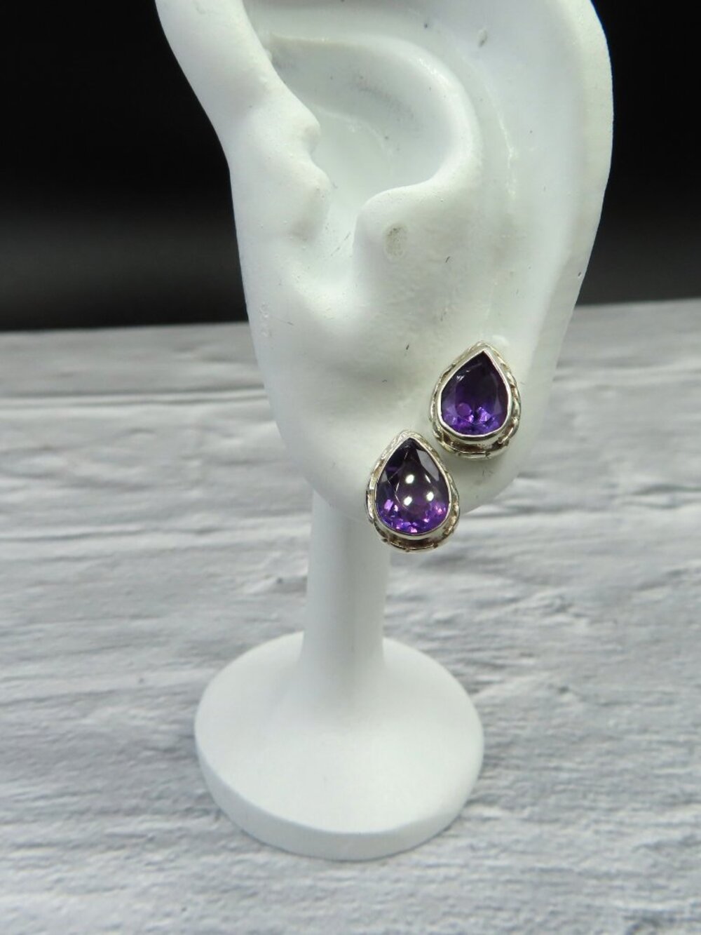 [SALE] Sterling Silver & Amethyst Teardrop Style Earring Studs